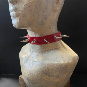 Spiked Dog Collar Choker Necklace - Red - Phoenix Menswear