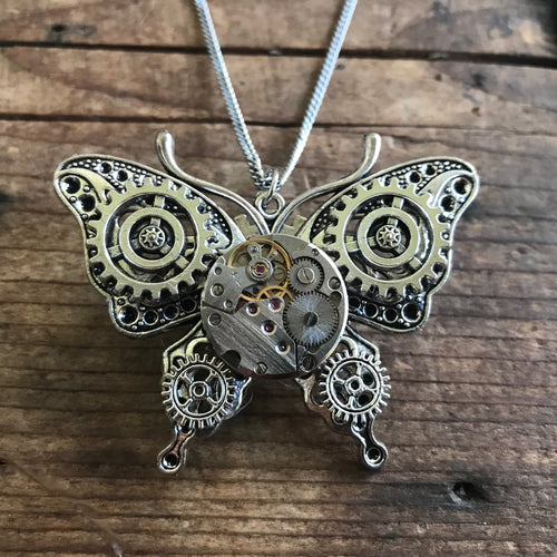Steampunk Butterfly Pin Brooch Necklace - Phoenix Menswear