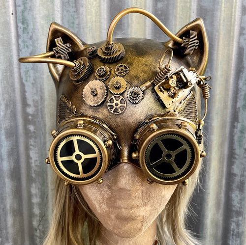 Steampunk Cat Mask Gold - Phoenix Menswear