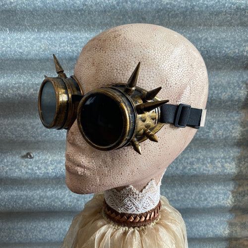 Steampunk Goggles - Brass Frames with Spikes - Phoenix Menswear