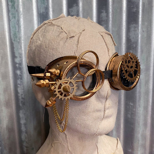 Steampunk Goggles - Gold with Cogs and Chains - Phoenix Menswear