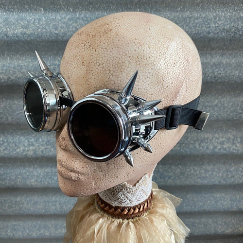 Steampunk Goggles - Metallic Silver Frames with Spikes - Phoenix Menswear