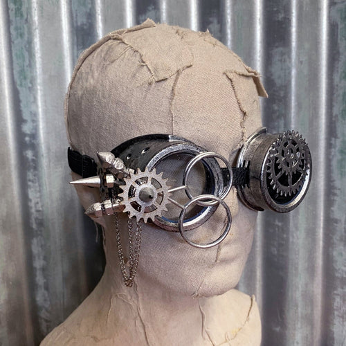 Steampunk Goggles - Silver with Cogs and Chains - Phoenix Menswear