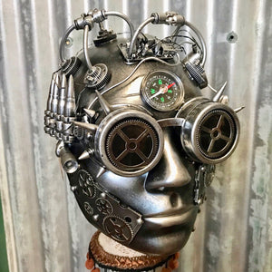 Steampunk Half Face Mask Silver Goggles Flashing Lights - Phoenix Menswear