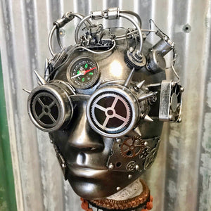 Steampunk Half Face Mask Silver Goggles Flashing Lights - Phoenix Menswear