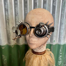 Load image into Gallery viewer, Steampunk Lightup Goggles - Blackened Silver with Yellow Lens and Magnifiers - Phoenix Menswear