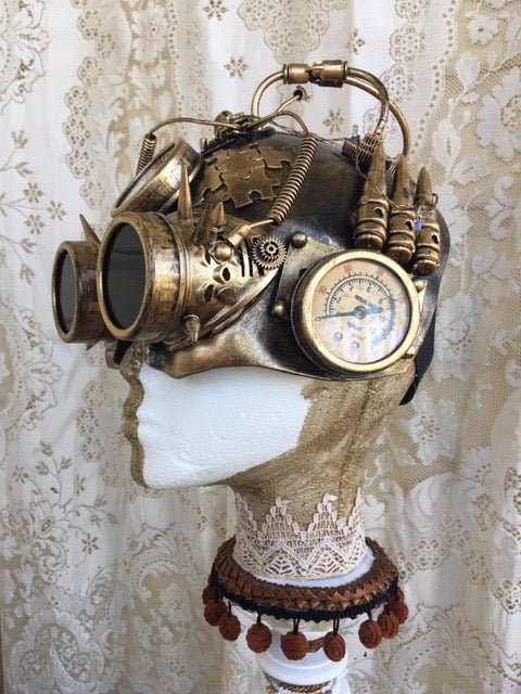 Steampunk Mask Brass Goggles Flashing Lights - Phoenix Menswear