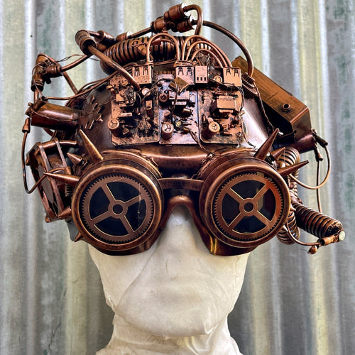 Steampunk Mask with Goggles and Lights Copper - One Size - Phoenix Menswear