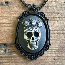 Load image into Gallery viewer, Steampunk Necklace Day of the Dead Sugar Skull Black Pendant on Black Chain - Phoenix Menswear