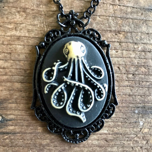 Steampunk Necklace Octopus Black Pendant on Black Chain - Phoenix Menswear