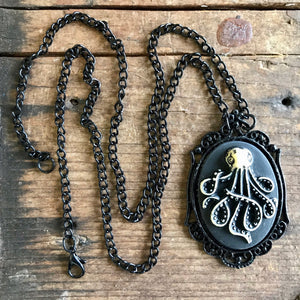 Steampunk Necklace Octopus Black Pendant on Black Chain - Phoenix Menswear