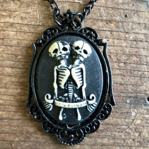 Steampunk Necklace Oddity Twins Skeleton Black Pendant on Black Chain - Phoenix Menswear