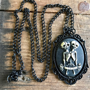 Steampunk Necklace Oddity Twins Skeleton Black Pendant on Black Chain - Phoenix Menswear