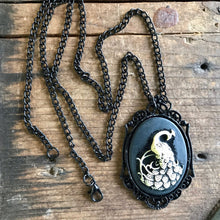 Load image into Gallery viewer, Steampunk Necklace Peacock Black Pendant on Black Chain - Phoenix Menswear