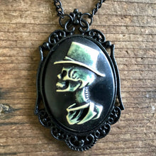 Load image into Gallery viewer, Steampunk Necklace Top Hat Skull Skeleton Black Pendant on Black Chain - Phoenix Menswear