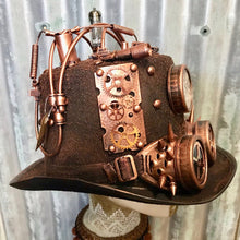Load image into Gallery viewer, Steampunk Top Hat Copper Compass Goggles - Phoenix Menswear