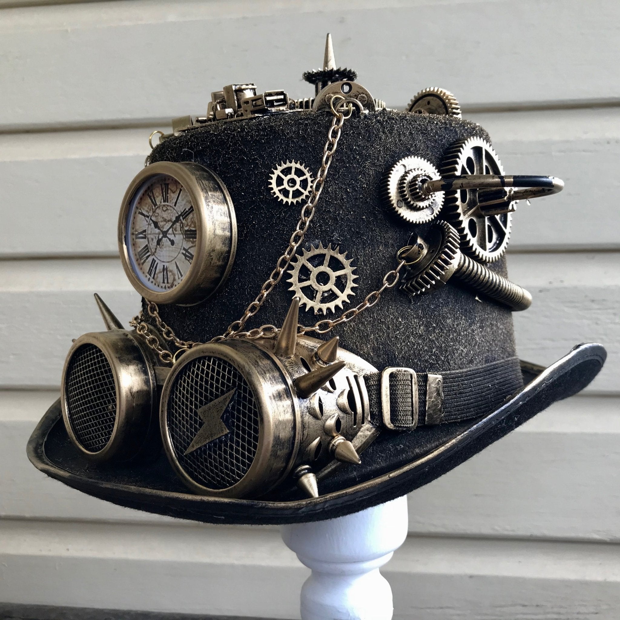 top hat goggles Steampunk Top Hat Gold Compass Goggles – Phoenix Menswear