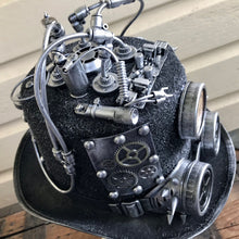Load image into Gallery viewer, Steampunk Top Hat Silver Compass Goggles - Phoenix Menswear