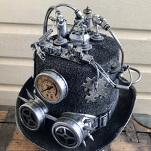 Load image into Gallery viewer, Steampunk Top Hat Silver Compass Goggles - Phoenix Menswear