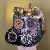 Load image into Gallery viewer, Steampunk Top Hat Silver w/ Lights and Goggles - Phoenix Menswear