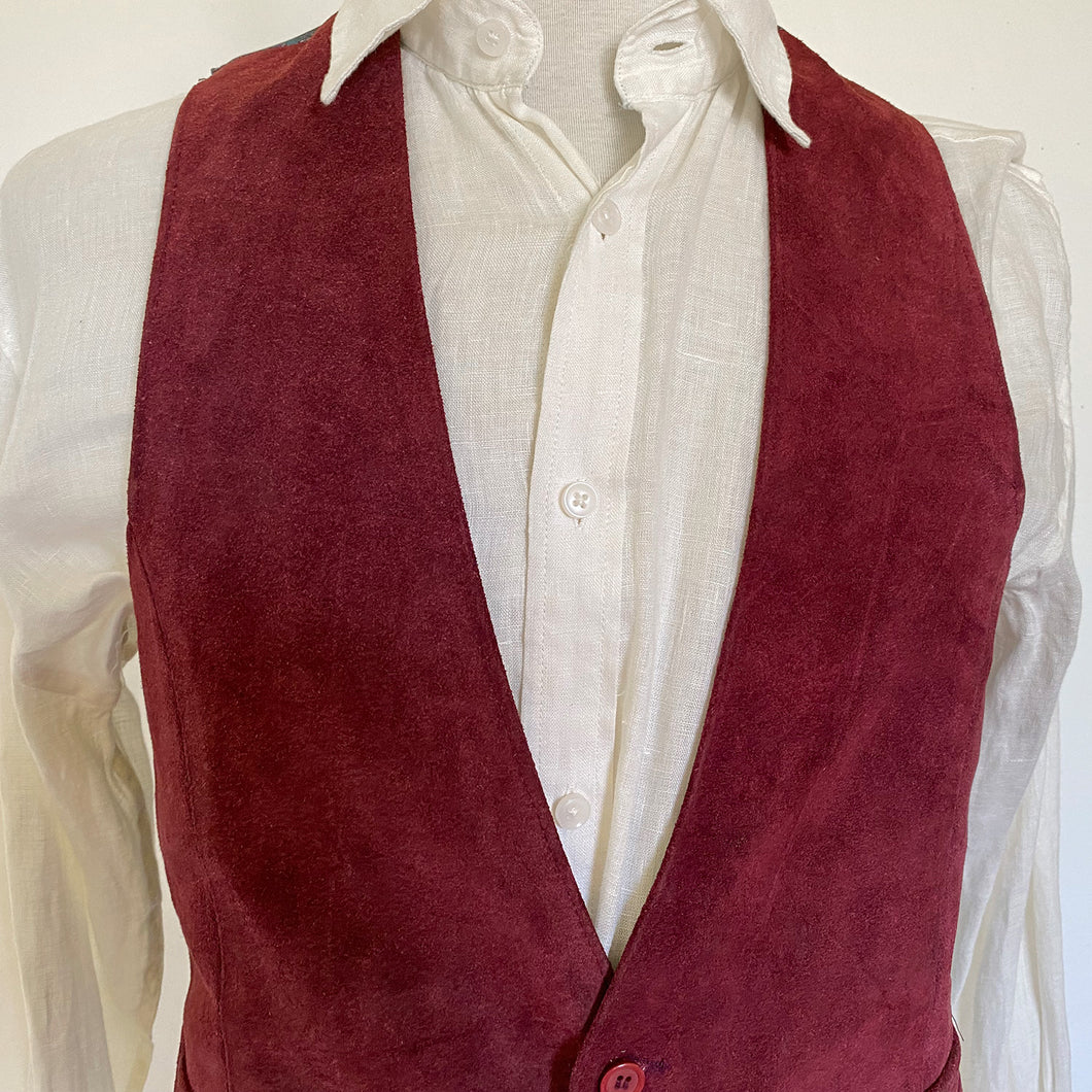 1970's Vintage Suede and Satin Vest in Burgundy, Blue and Paisley Sz S  - OOAK