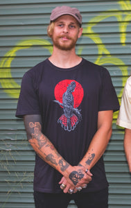 T Shirt - Black Cockatoo 100% Cotton - Hand printed in Australia - Phoenix Menswear