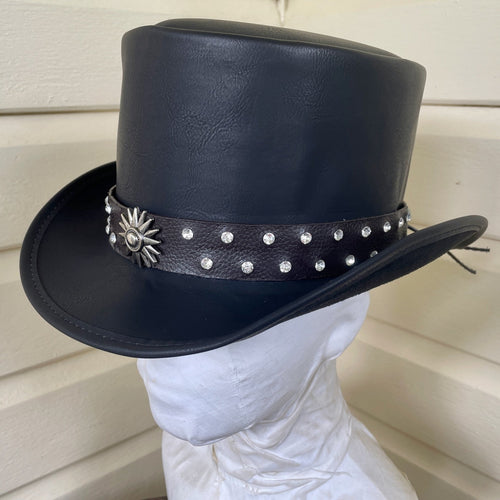 Top Hat Black Silver Studs Goth Western Steampunk Vegan - Phoenix Menswear