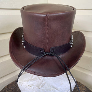 Top Hat Brown Silver Studs Goth Western Steampunk Vegan - Phoenix Menswear