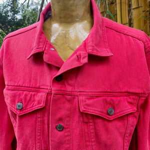 Upcycled Red Vintage Denim Jacket Embroidered Mushroom Patch Immortal Kraft Sz XL - OOAK - Phoenix Menswear
