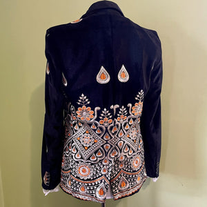 Velvet Embellished Blazer Black Embroidered Gold Orange Jacket - New - Phoenix Menswear