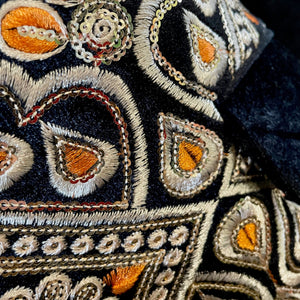 Velvet Embellished Blazer Black Embroidered Gold Orange Jacket - New - Phoenix Menswear