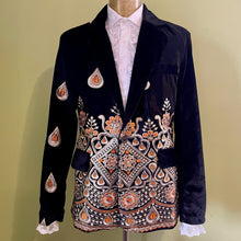 Load image into Gallery viewer, Velvet Embellished Blazer Black Embroidered Gold Orange Jacket - New - Phoenix Menswear