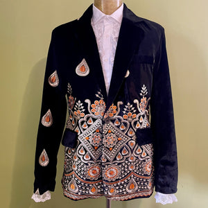 Velvet Embellished Blazer Black Embroidered Gold Orange Jacket - New - Phoenix Menswear