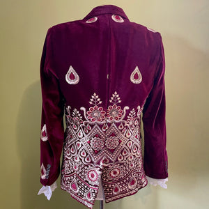 Velvet Embellished Blazer Burgundy Embroidered Gold Jacket - New - Phoenix Menswear