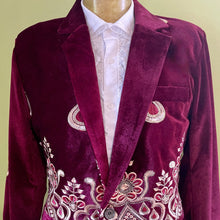 Load image into Gallery viewer, Velvet Embellished Blazer Burgundy Embroidered Gold Jacket - New - Phoenix Menswear