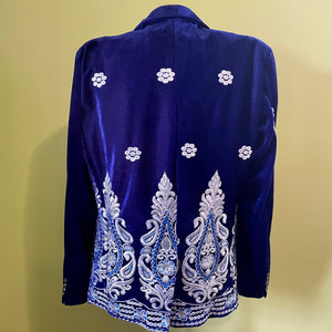 Velvet Embellished Blazer Royal Blue Embroidered Silver Jacket - New - Phoenix Menswear