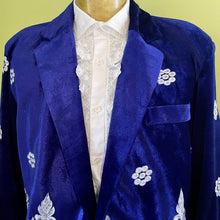 Load image into Gallery viewer, Velvet Embellished Blazer Royal Blue Embroidered Silver Jacket - New - Phoenix Menswear