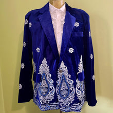 Load image into Gallery viewer, Velvet Embellished Blazer Royal Blue Embroidered Silver Jacket - New - Phoenix Menswear