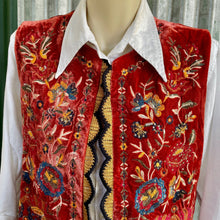 Load image into Gallery viewer, Velvet Vest Orange Floral Embroidery Gypsy Boho Womens Unisex Waistcoat Sz M - New - Phoenix Menswear