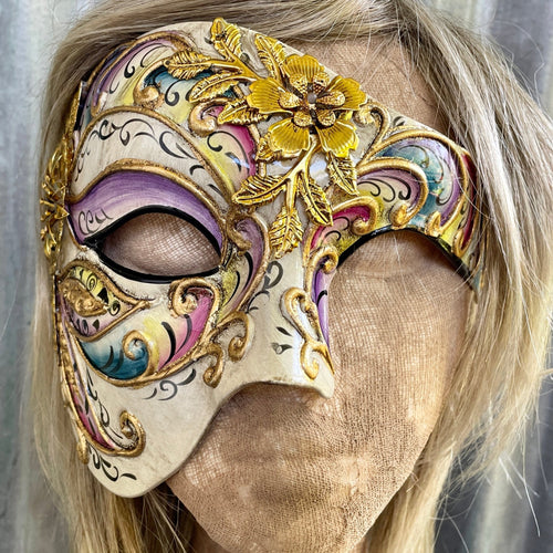 Venetian Mardi Gras Gold Colourful Floral Mask - Phoenix Menswear
