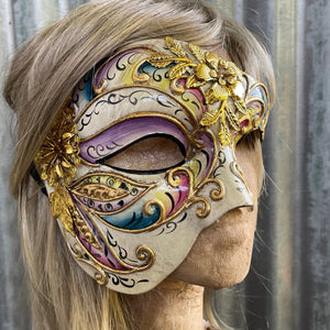 Venetian Mardi Gras Gold Colourful Floral Mask - Phoenix Menswear