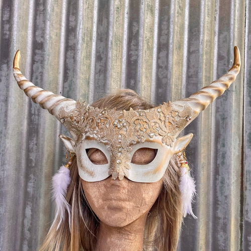 Venetian Masquerade Gold Cream Half Face Mask - One Size - Phoenix Menswear