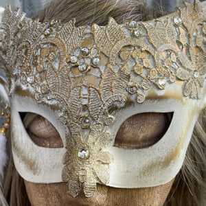 Venetian Masquerade Gold Cream Half Face Mask - One Size - Phoenix Menswear