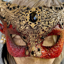 Load image into Gallery viewer, Venetian Masquerade Gold Red Black Half Face Mask - One Size - Phoenix Menswear