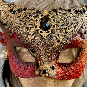 Venetian Masquerade Gold Red Black Half Face Mask - One Size - Phoenix Menswear