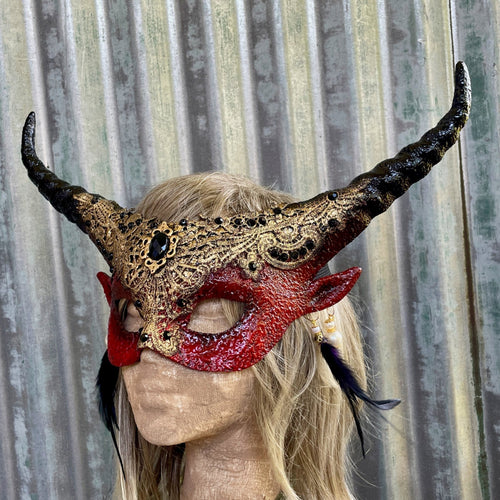 Venetian Masquerade Gold Red Black Half Face Mask - One Size - Phoenix Menswear