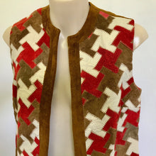 Load image into Gallery viewer, Vintage 1970&#39;s Women&#39;s Suede Patchwork Vest Tan Red White Sz S - OOAK - Phoenix Menswear