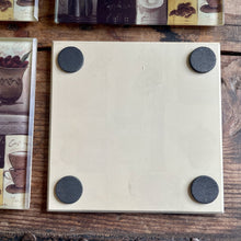 Load image into Gallery viewer, Vintage 1990&#39;s Glass Coffee Coasters Set of 4 with Holder - OOAK - Phoenix Menswear