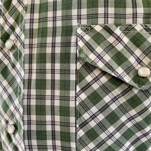 Vintage 1990's Western Wrangler L/S Shirt Green White Check Sz S - OOAK - Phoenix Menswear