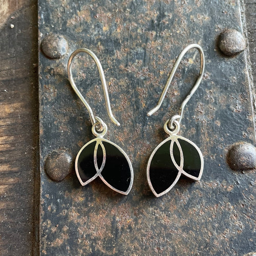 Vintage Art Deco Style Silver Onyx Drop Earrings 925 Stamped Dainty Small Black - OOAK - Phoenix Menswear